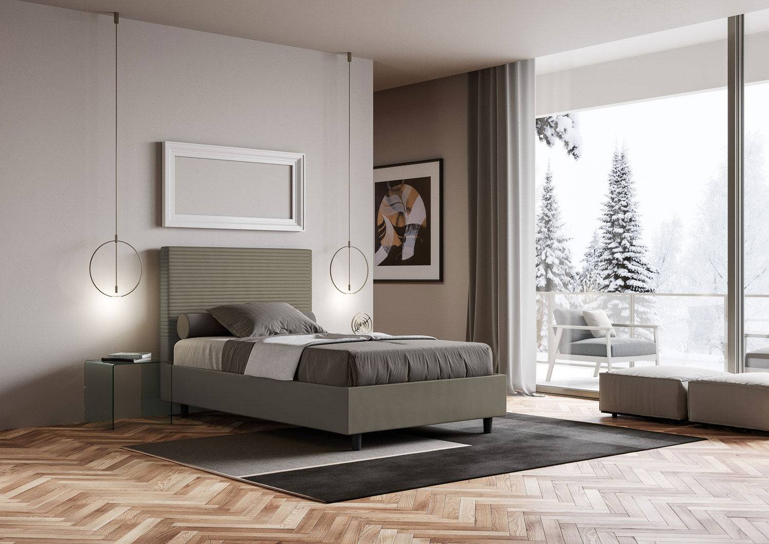 Letto singolo contenitore imbottito similpelle Focus - Image 4
