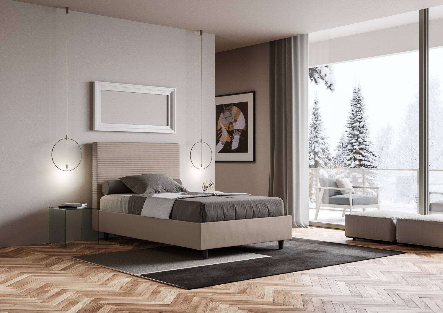 Letto singolo contenitore imbottito similpelle Focus - Image 9