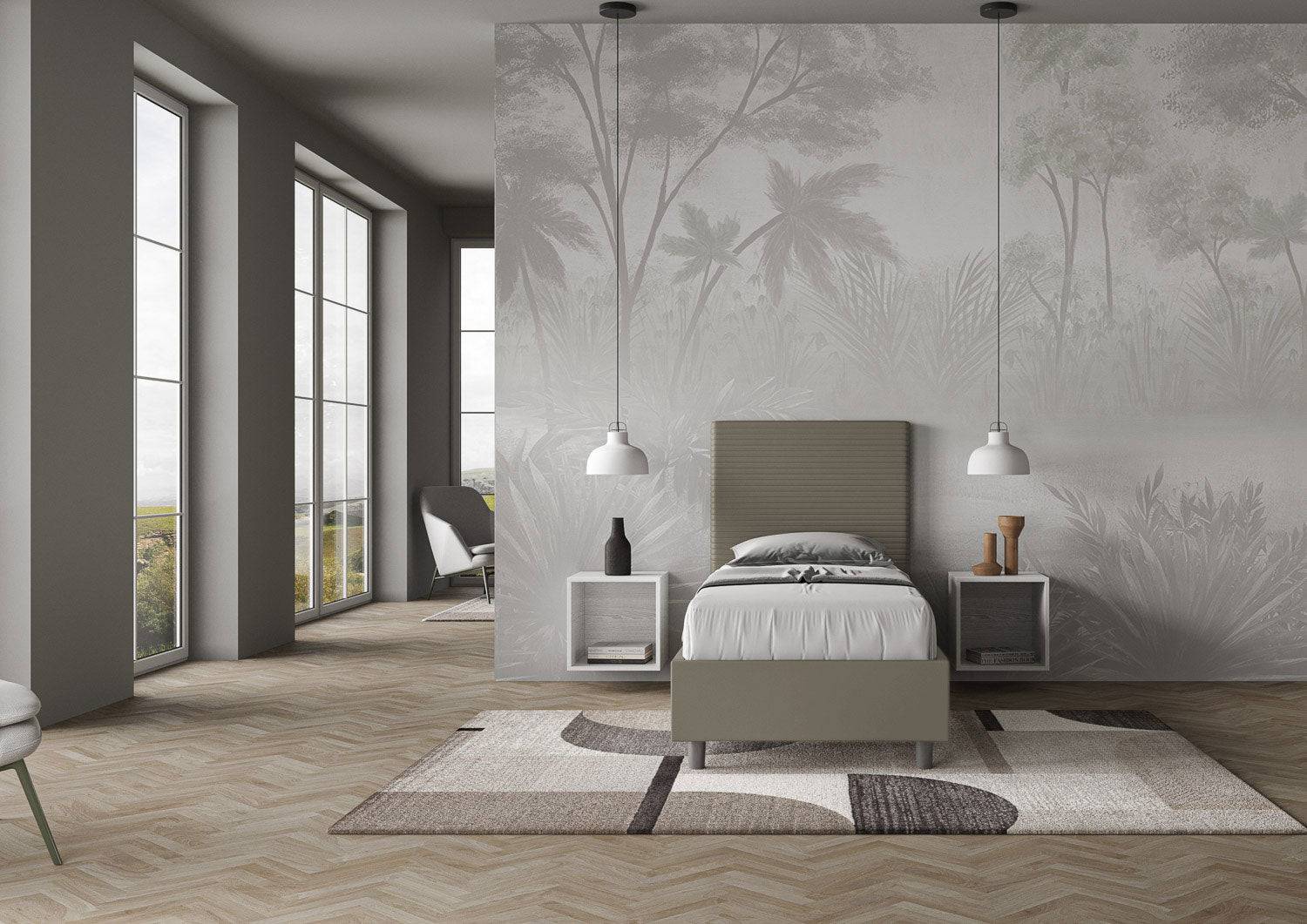 Letto singolo contenitore imbottito similpelle Focus - Image 3
