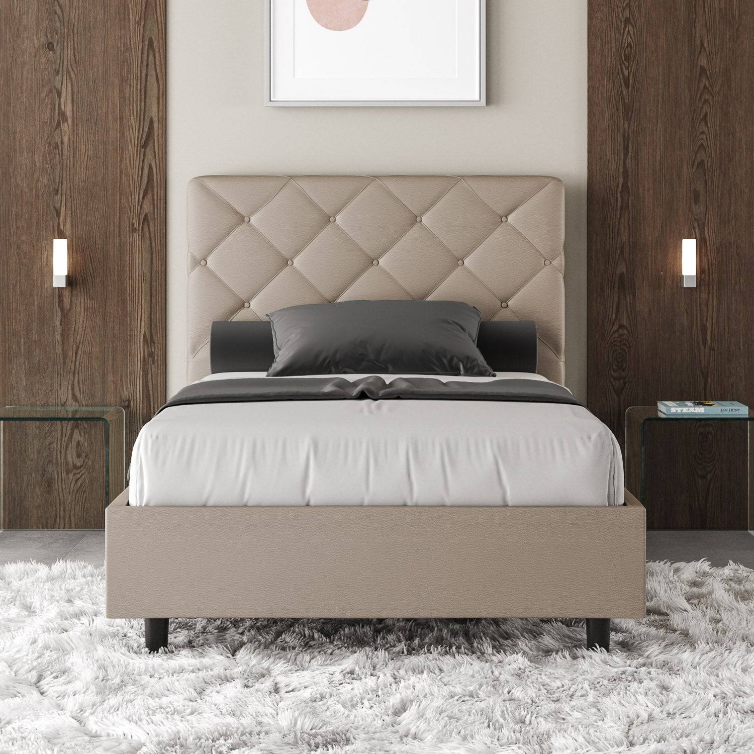 Letto singolo contenitore imbottito similpelle Priya - Image 21