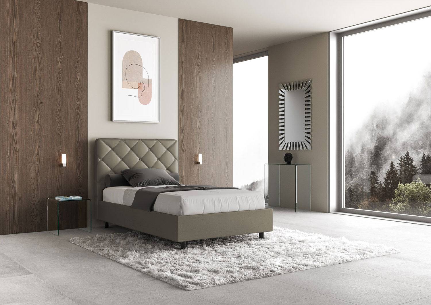 Letto singolo contenitore imbottito similpelle Priya - Image 4