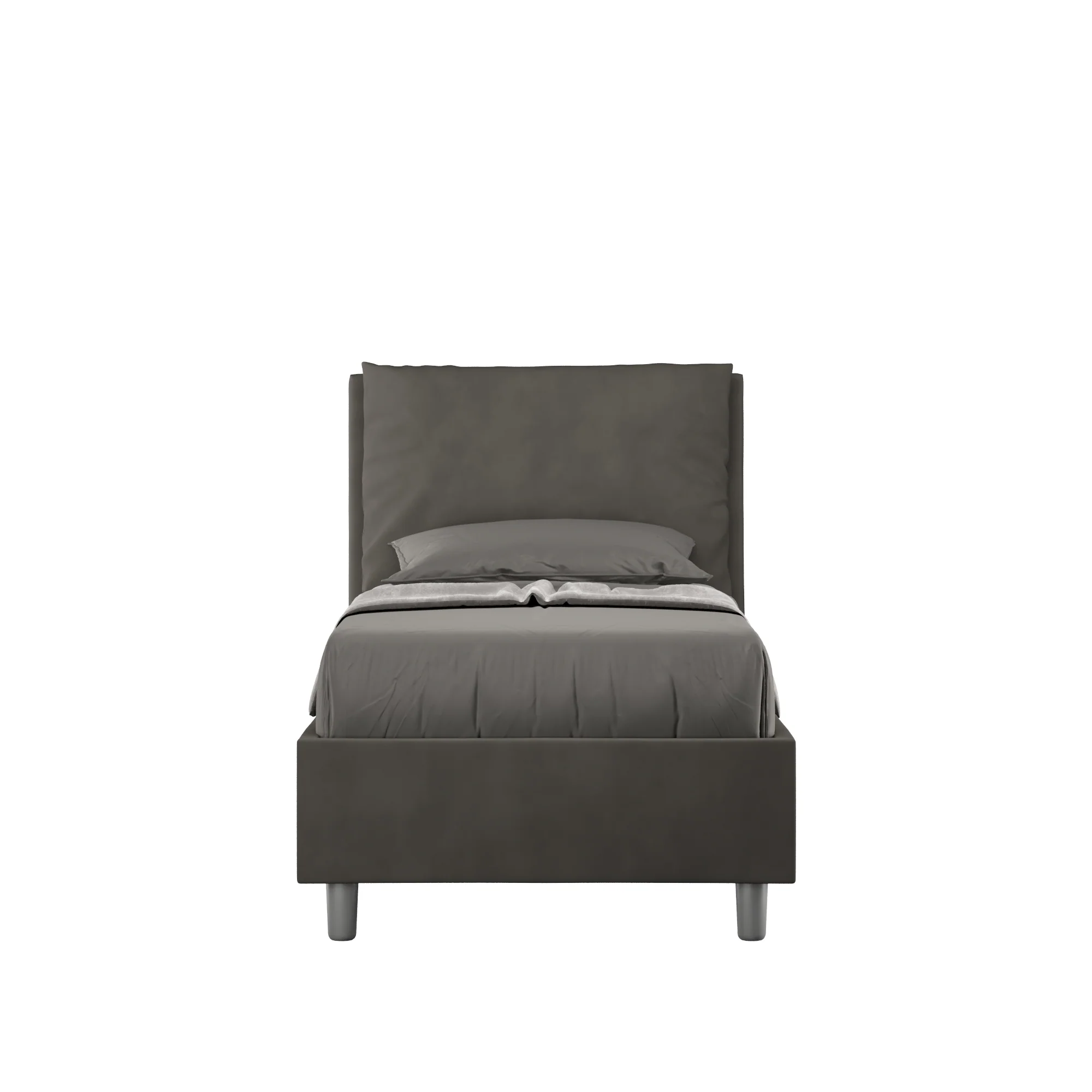 Letto singolo imbottito 80x190 microfibra Antea senza rete, con rete, contenitore - Image 16