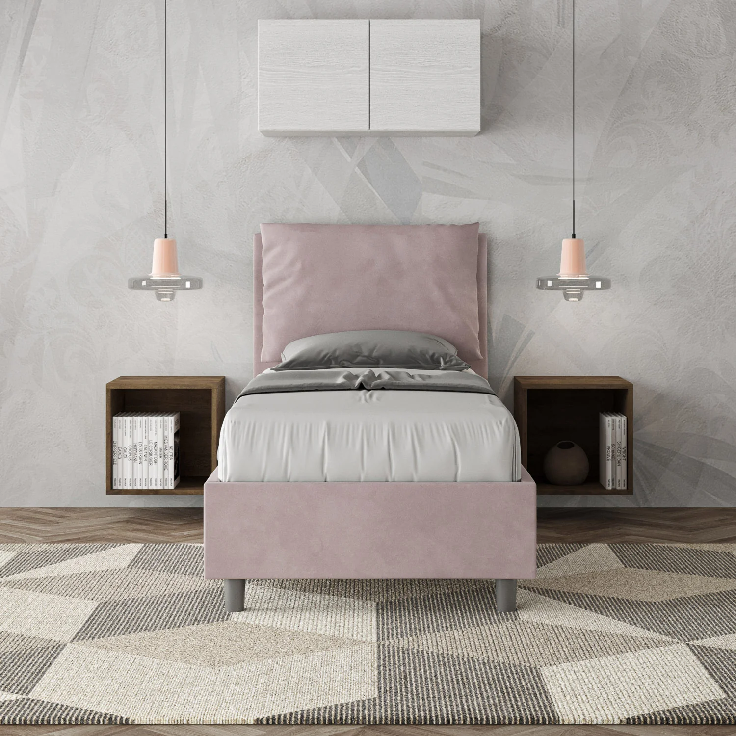 Letto singolo imbottito 80x190 microfibra Antea senza rete, con rete, contenitore - Image 2