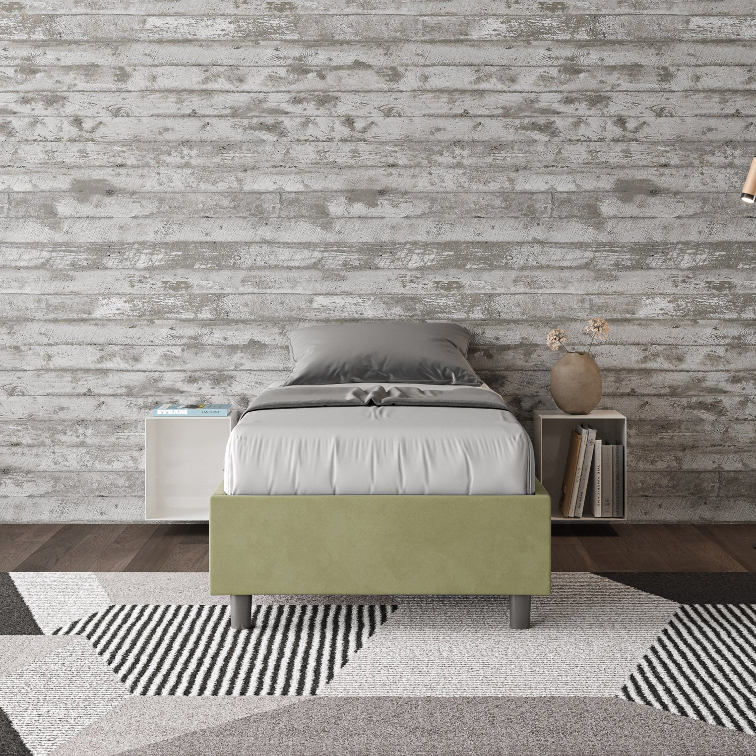 Letto singolo imbottito 80x190 microfibra Azelia senza rete, con rete e contenitore - Image 6