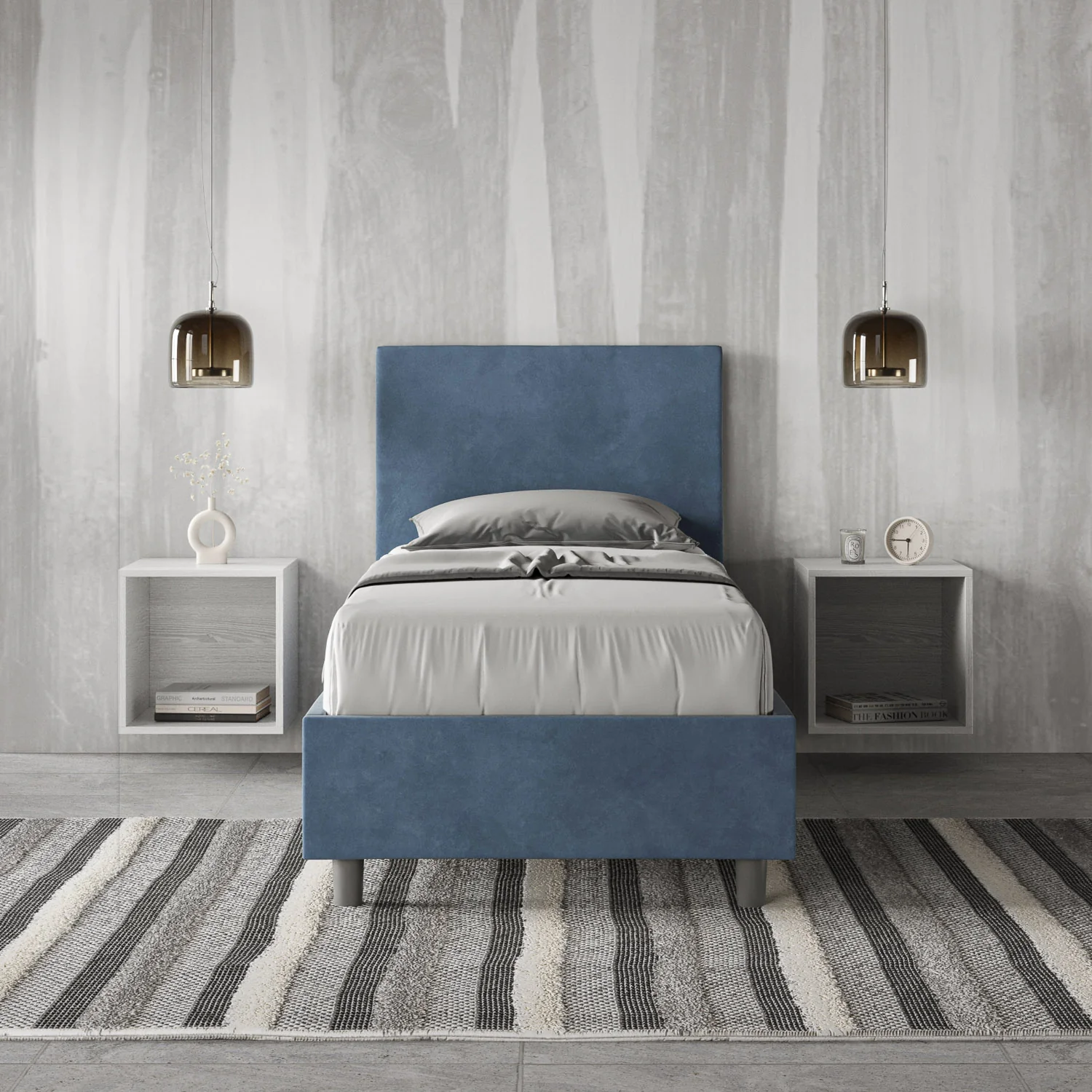 Letto singolo imbottito 80x200 microfibra Adele senza rete, con rete e contenitore - Image 10