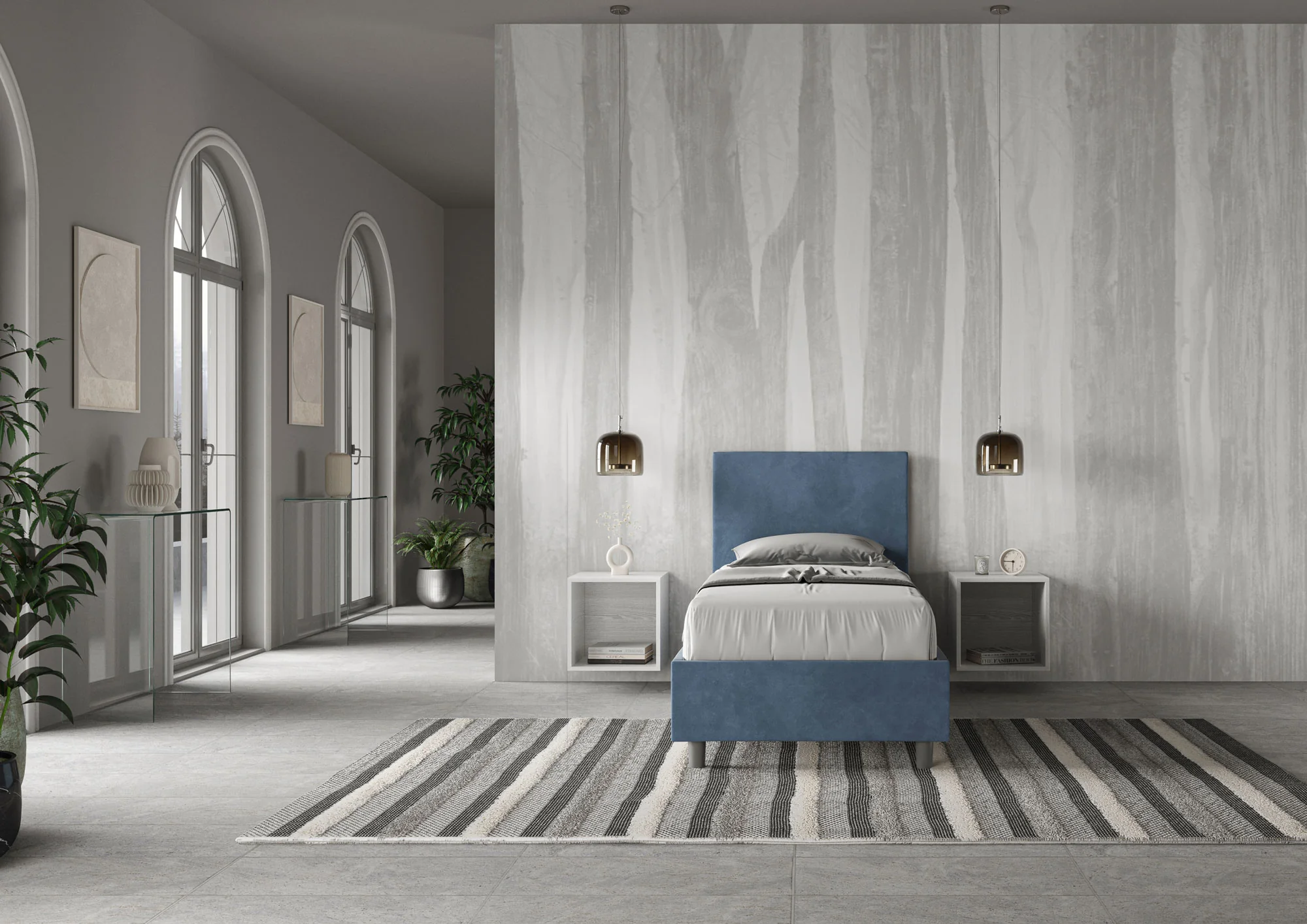 Letto singolo imbottito 80x200 microfibra Adele senza rete, con rete e contenitore - Image 11