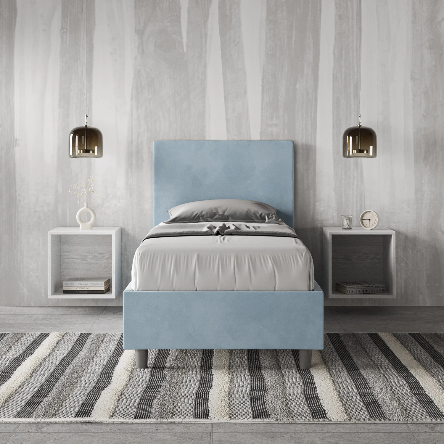 Letto singolo imbottito 80x200 microfibra Adele senza rete, con rete e contenitore - Image 15