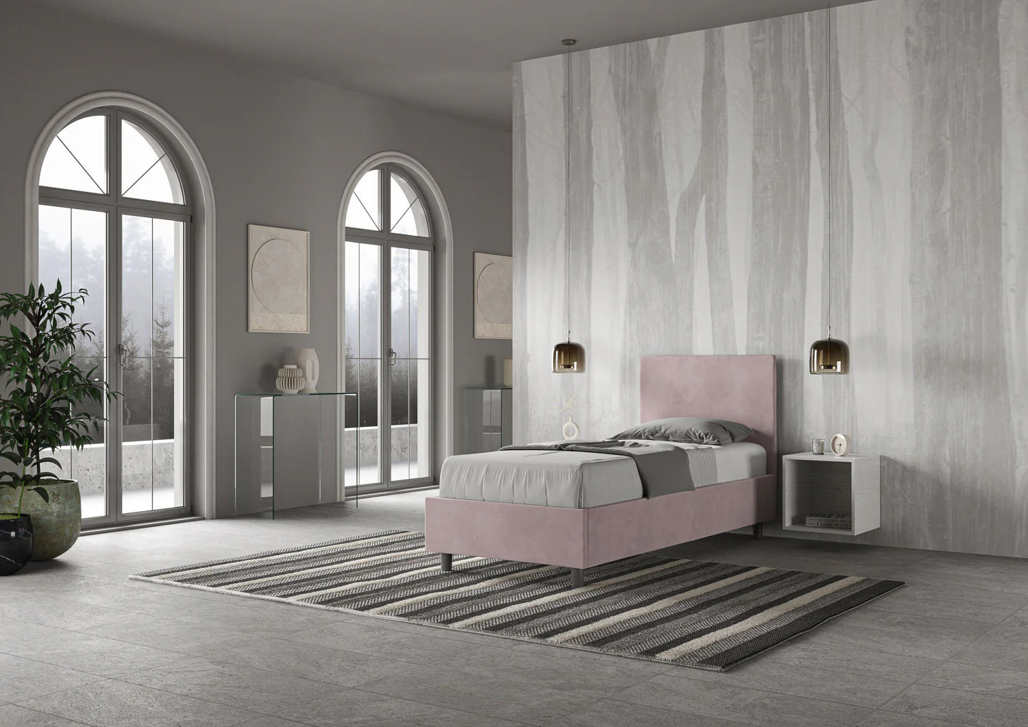 Letto singolo imbottito 80x200 microfibra Adele senza rete, con rete e contenitore - Image 4