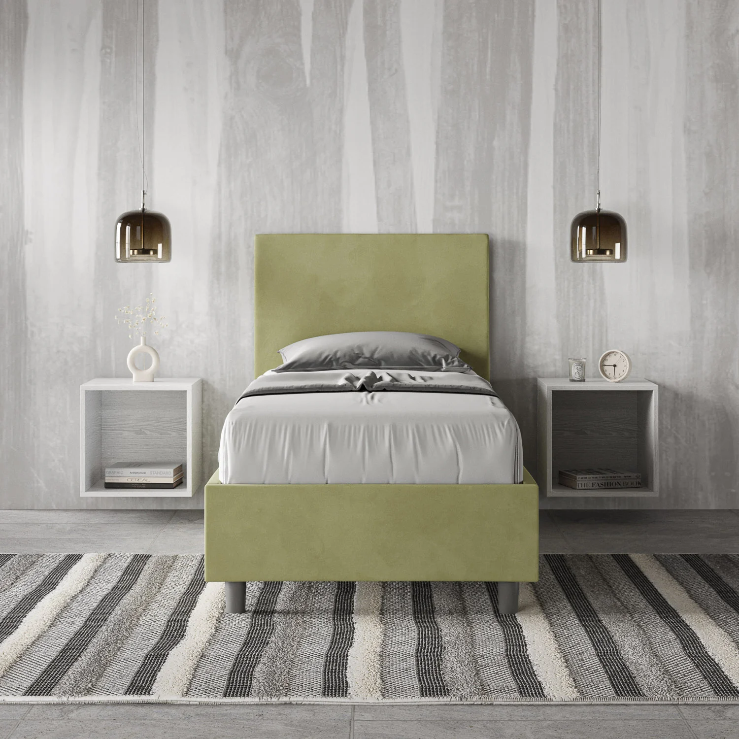 Letto singolo imbottito 80x200 microfibra Adele senza rete, con rete e contenitore - Image 6