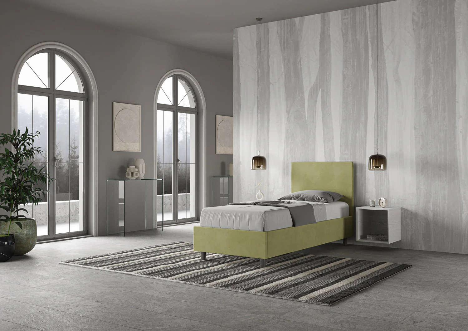 Letto singolo imbottito 80x200 microfibra Adele senza rete, con rete e contenitore - Image 8