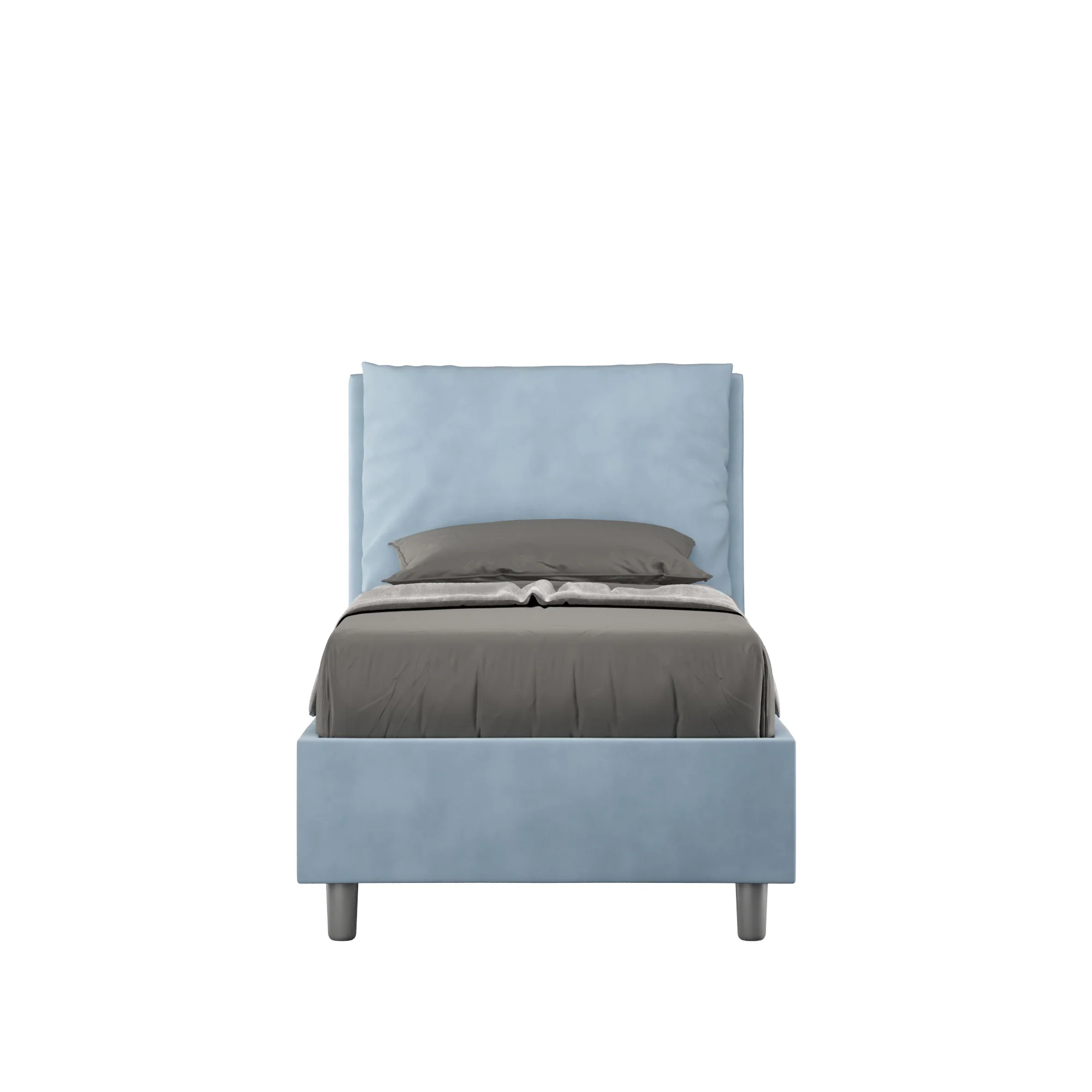 Letto singolo imbottito 80x200 microfibra Antea senza rete, con rete e contenitore - Image 13