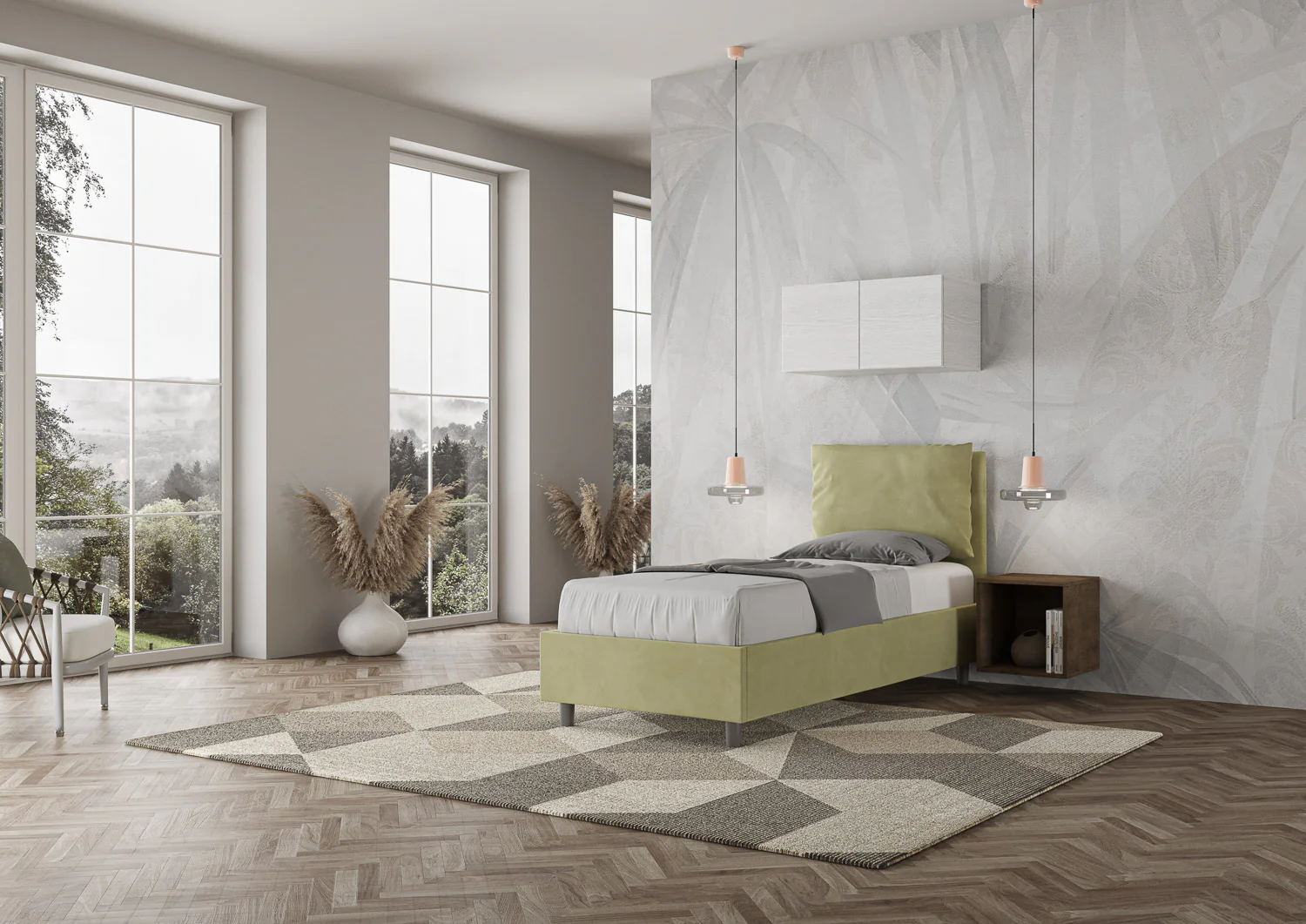 Letto singolo imbottito 80x200 microfibra Antea senza rete, con rete e contenitore - Image 8