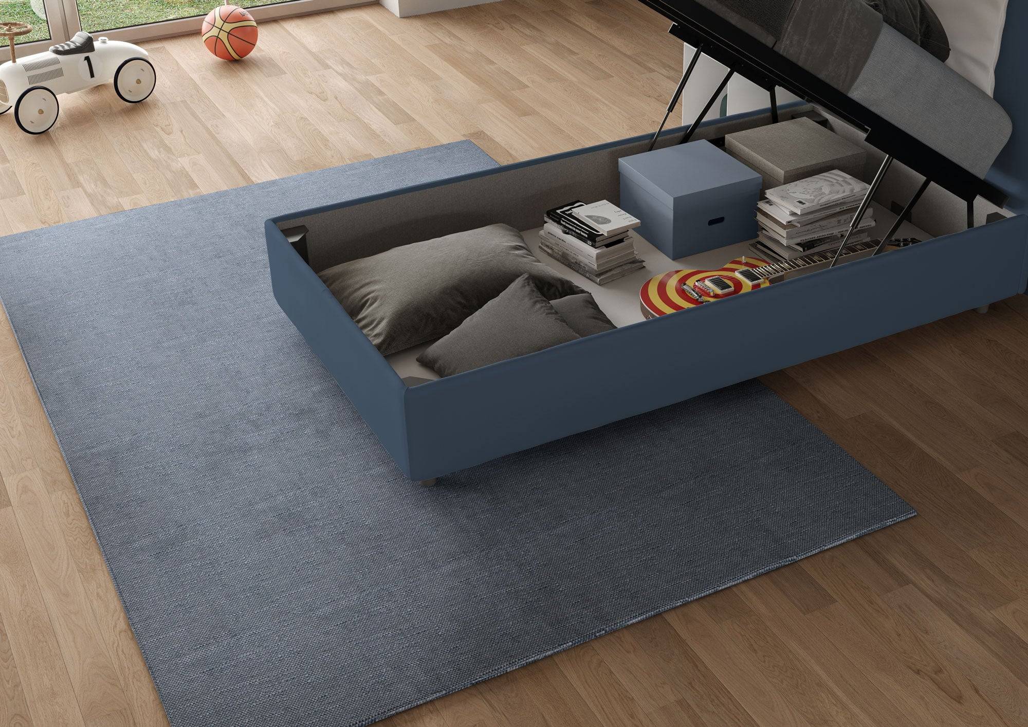 Letto singolo 80x200 Appia imbottito con testiera, rete e contenitore - Image 22