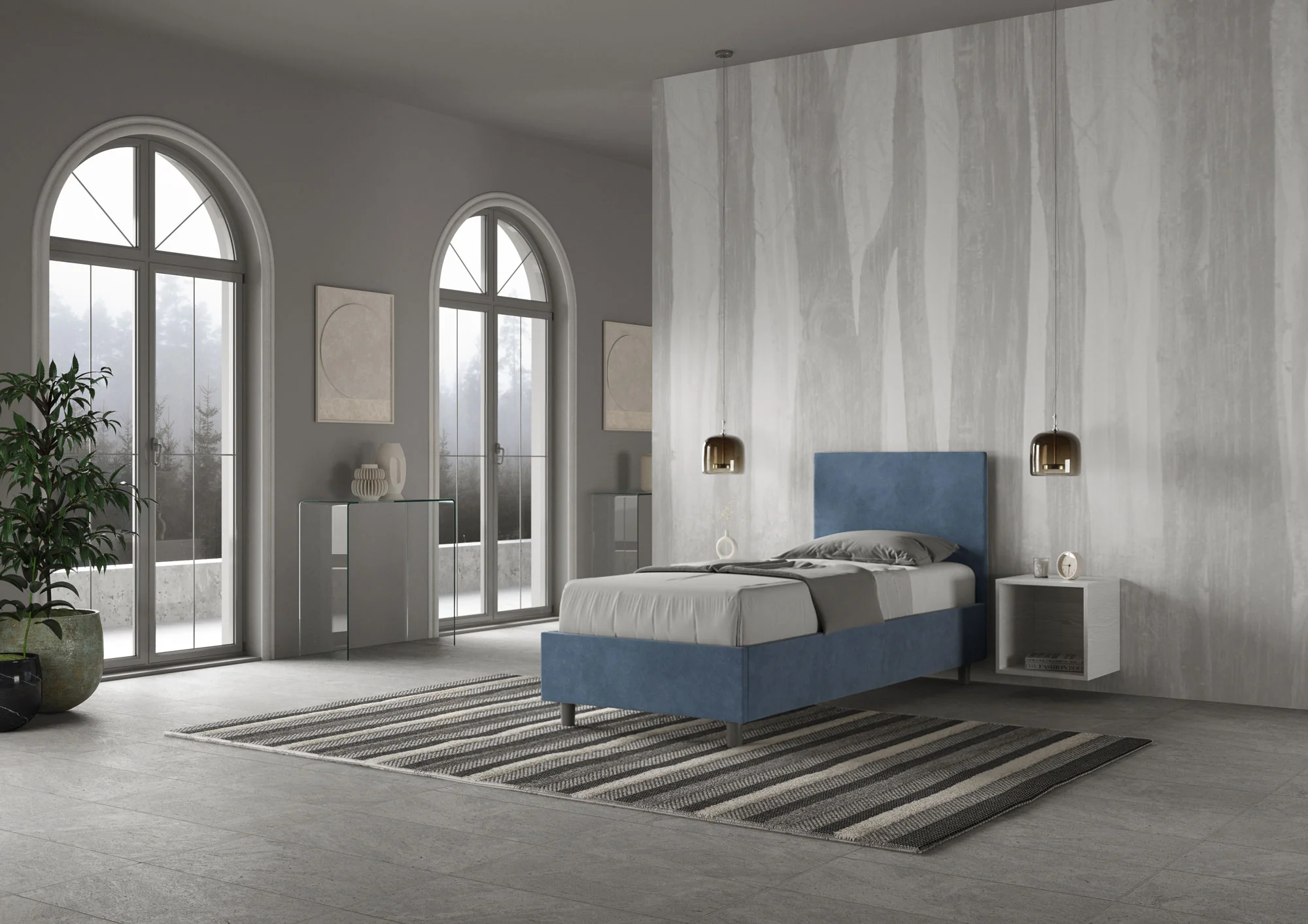 Letto singolo imbottito 80x210 microfibra Adele senza rete, con rete, contenitore - Image 12