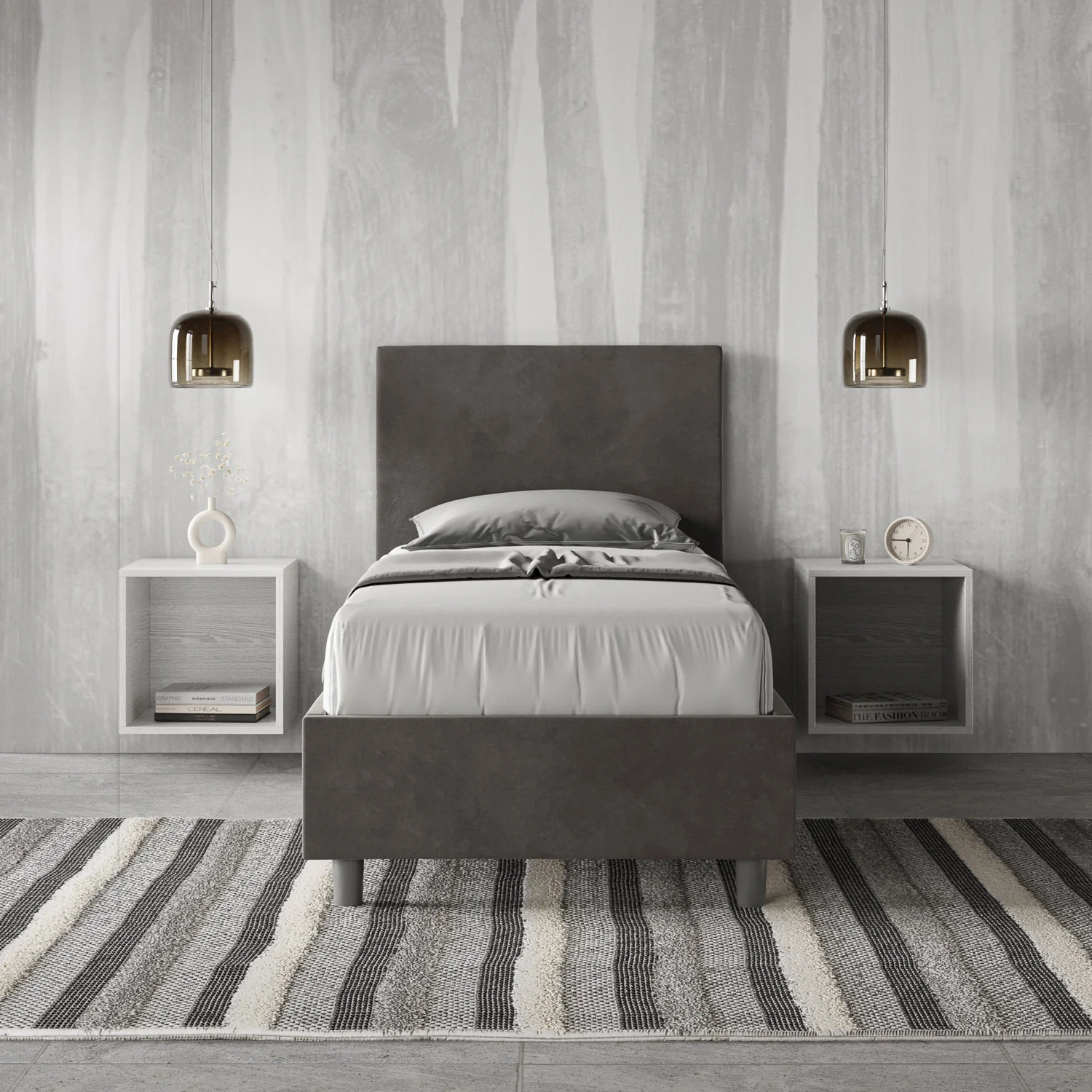 Letto singolo imbottito 80x210 microfibra Adele senza rete, con rete, contenitore - Image 18