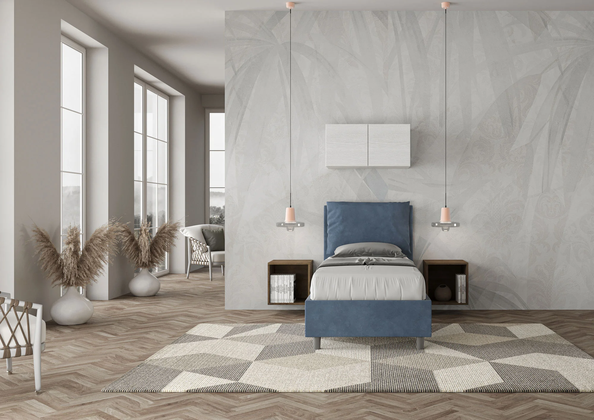 Letto singolo imbottito 80x210 microfibra Antea senza rete, con rete e contenitore - Image 11