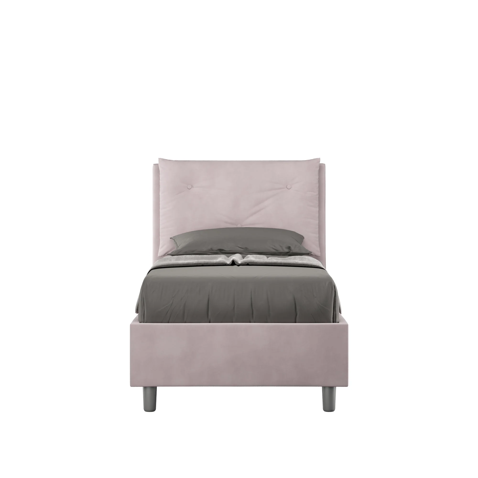 Letto singolo imbottito 80x210 microfibra Appia senza rete, con rete e contenitore