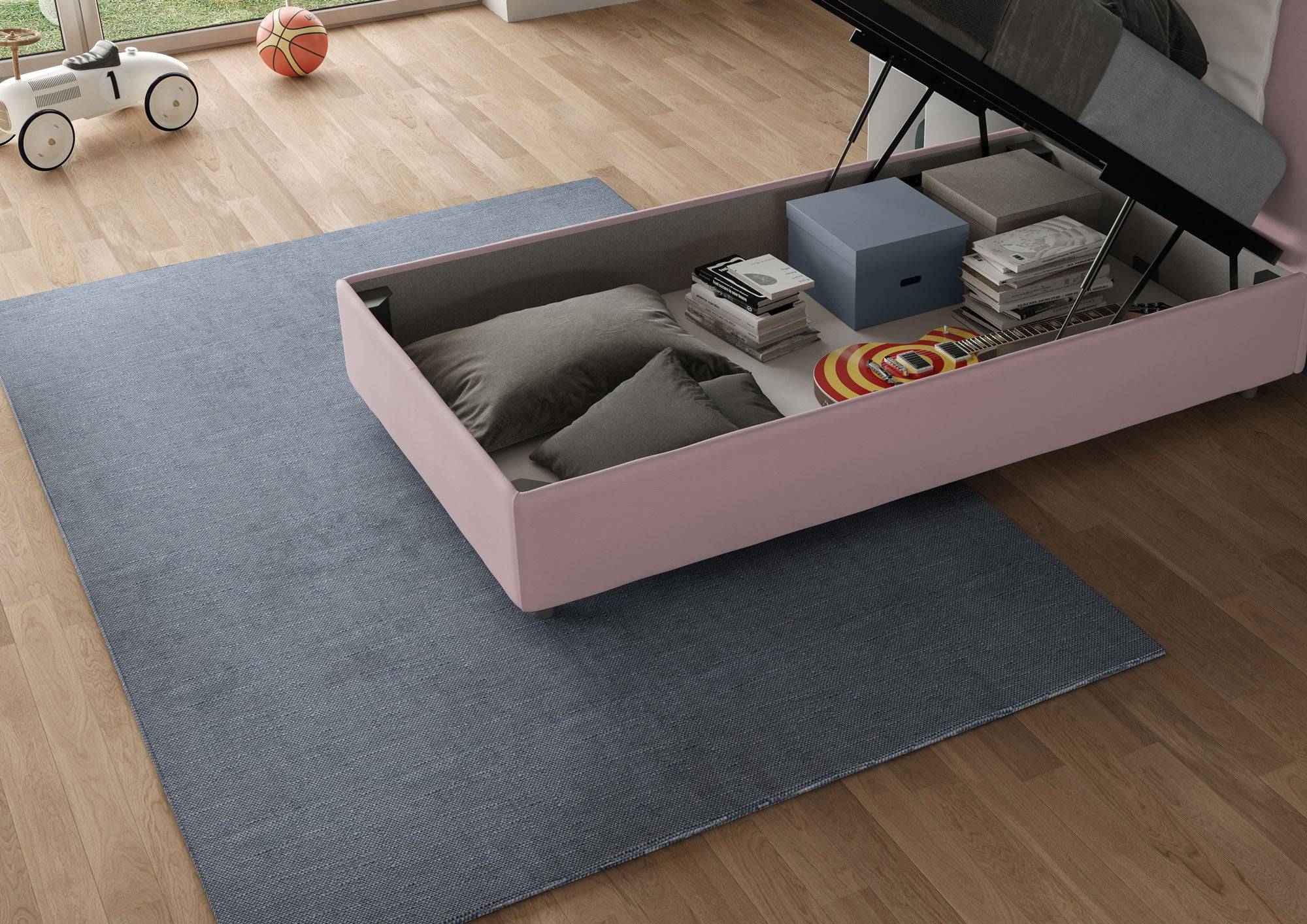 Letto singolo imbottito 80x210 microfibra Appia senza rete, con rete e contenitore - Image 20
