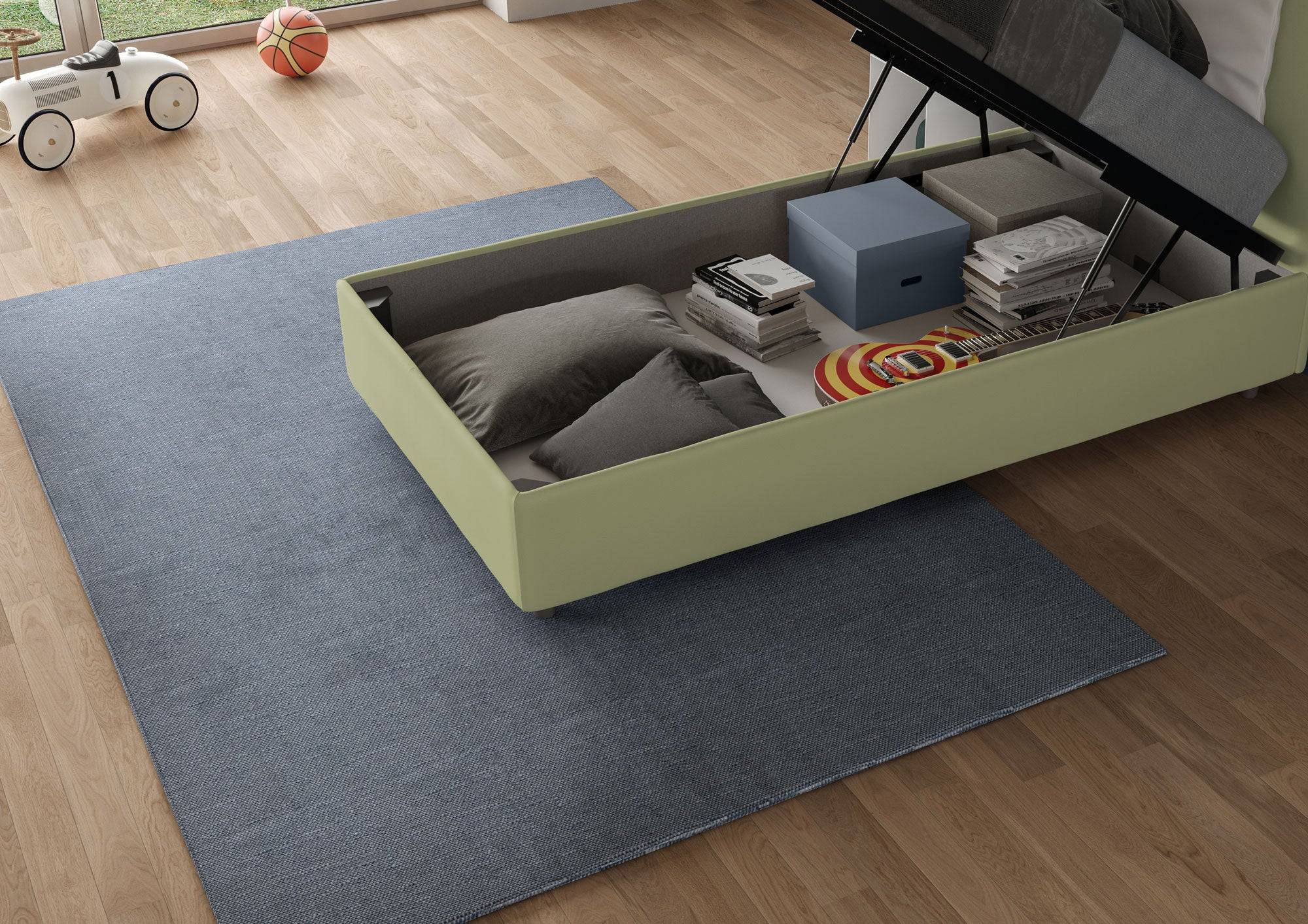 Letto singolo imbottito 80x210 microfibra Appia senza rete, con rete e contenitore - Image 21