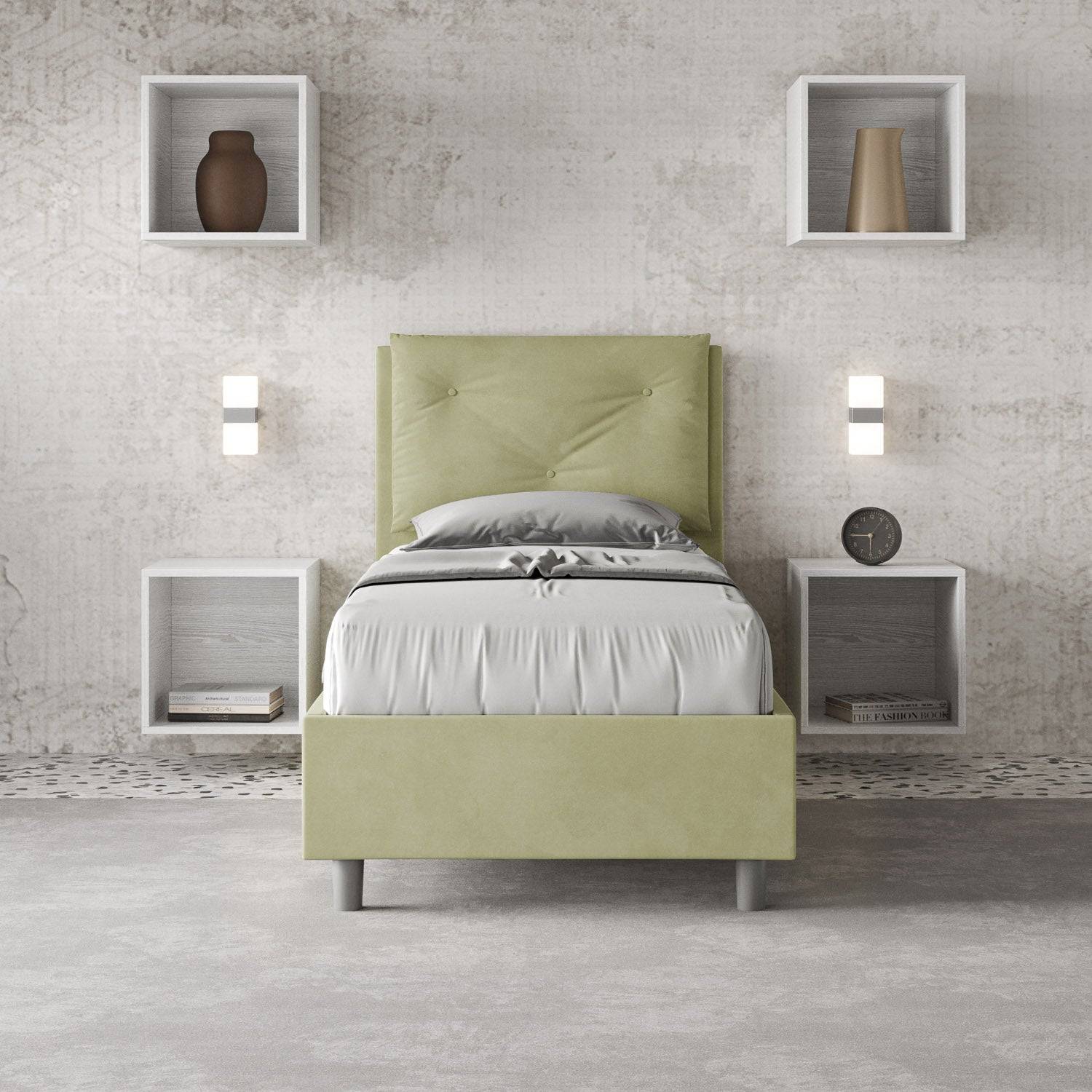 Letto singolo imbottito 80x210 microfibra Appia senza rete, con rete e contenitore - Image 6