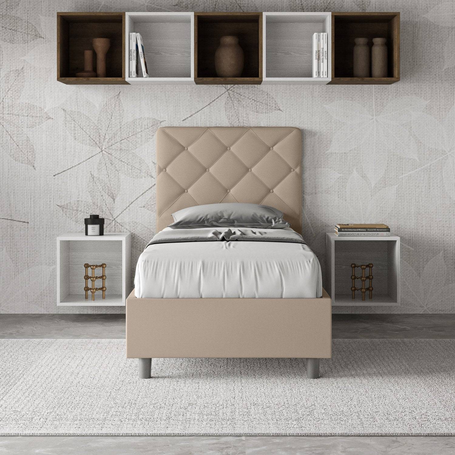Letto Singolo 80x210 Priya in Similpelle con Contenitore - L.95xP.230 H.122 cm, Made in Italy - Image 5