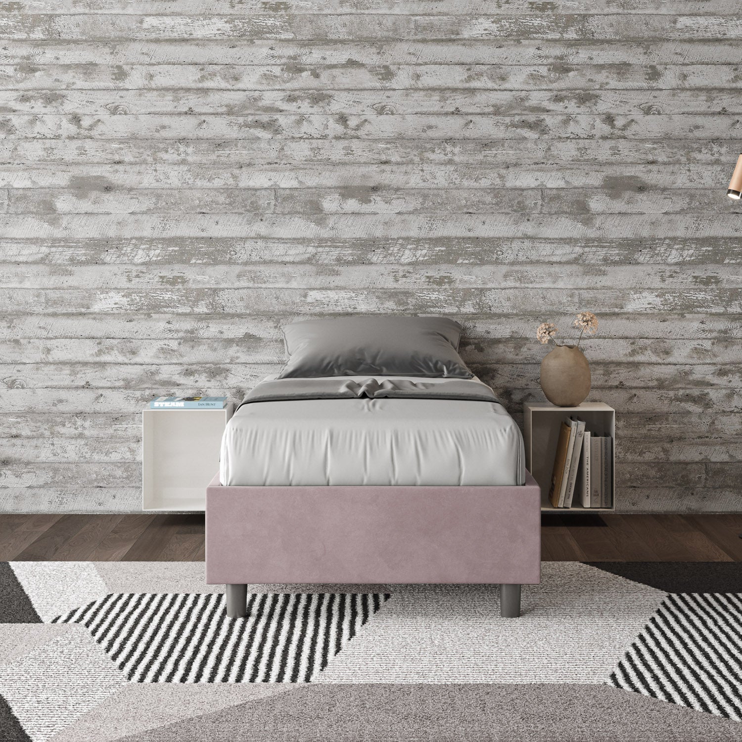 Letto singolo imbottito 90x190 microfibra Azelia con e senza rete e contenitore - Image 10