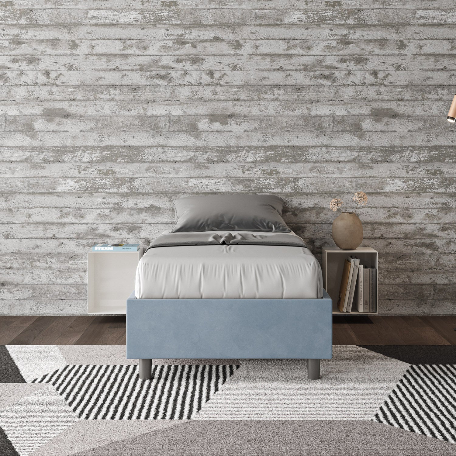 Letto singolo imbottito 90x190 microfibra Azelia con e senza rete e contenitore - Image 2
