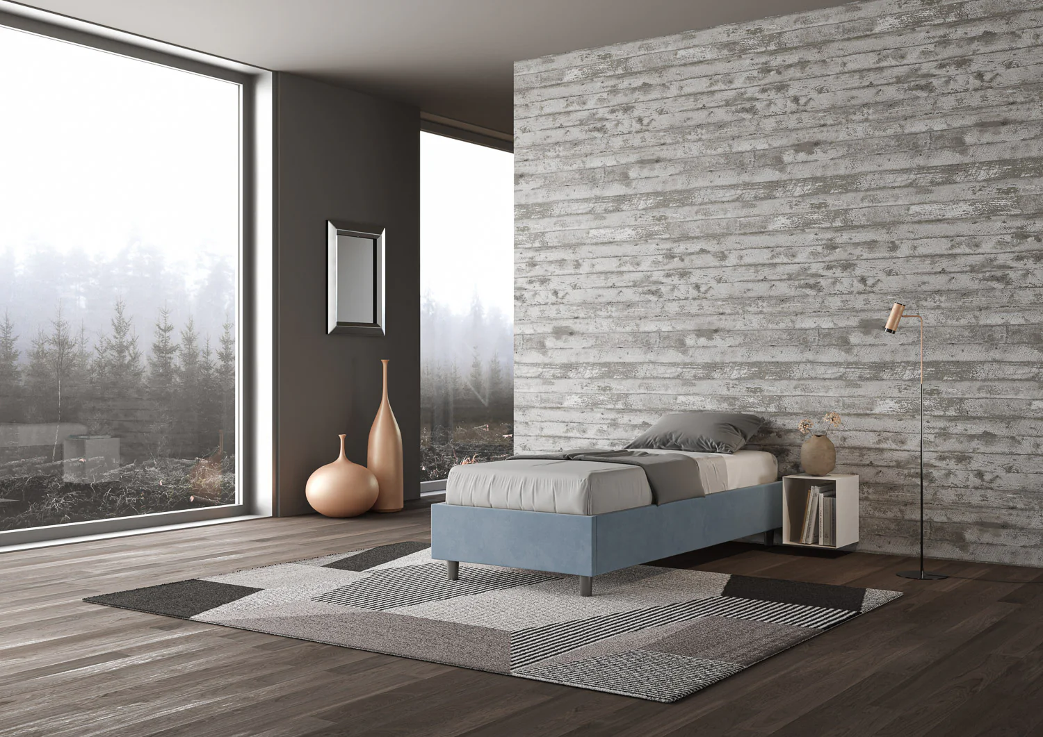 Letto singolo imbottito 90x190 microfibra Azelia con e senza rete e contenitore - Image 32