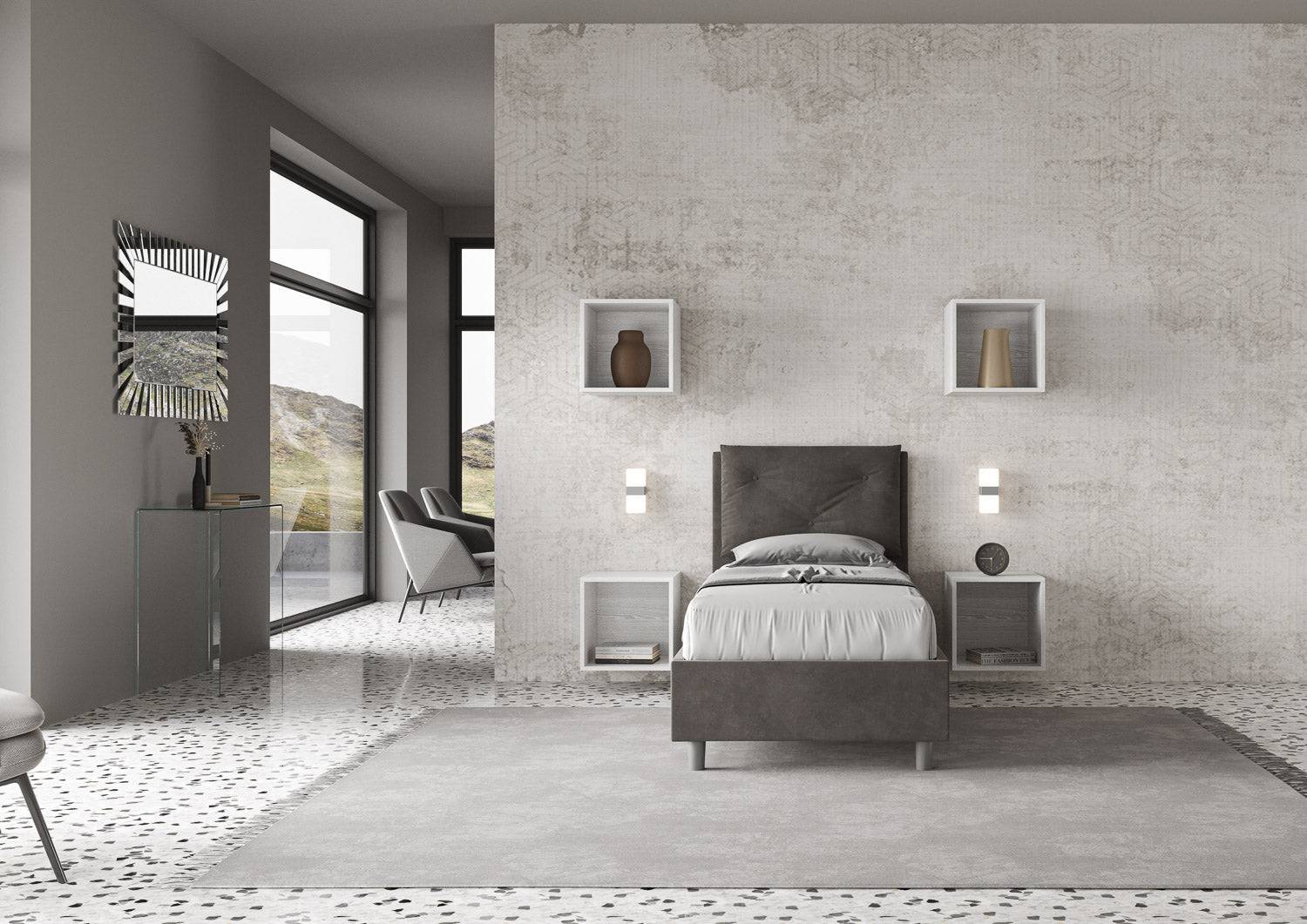 Letto singolo imbottito 90x210 microfibra Appia con o senza rete e contenitore - Image 12