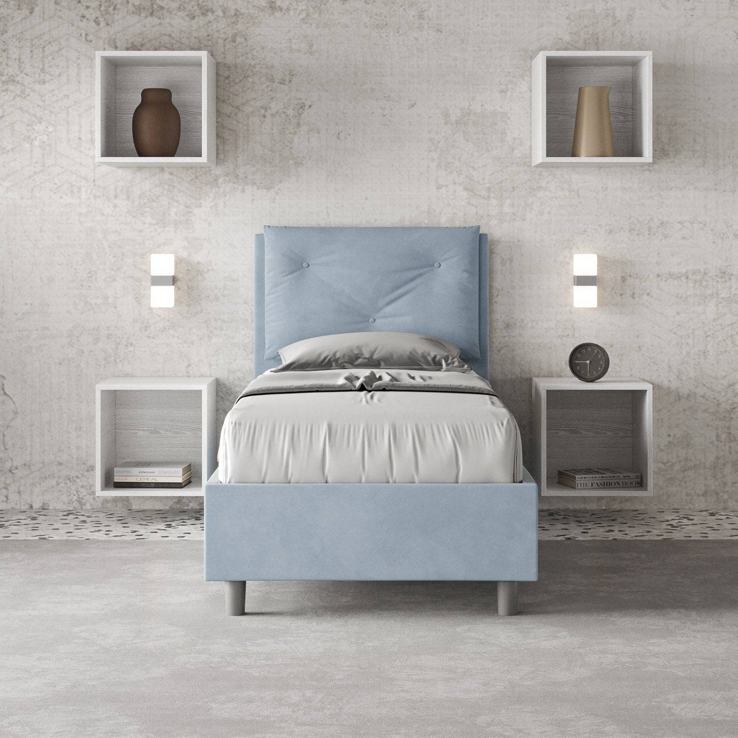Letto singolo imbottito 90x210 microfibra Appia con o senza rete e contenitore - Image 2
