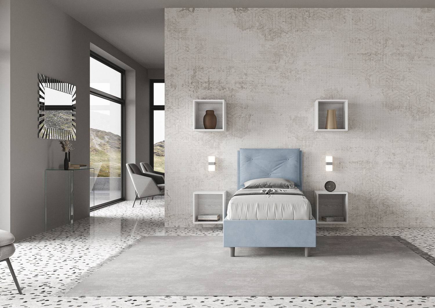 Letto singolo imbottito 90x210 microfibra Appia con o senza rete e contenitore - Image 3