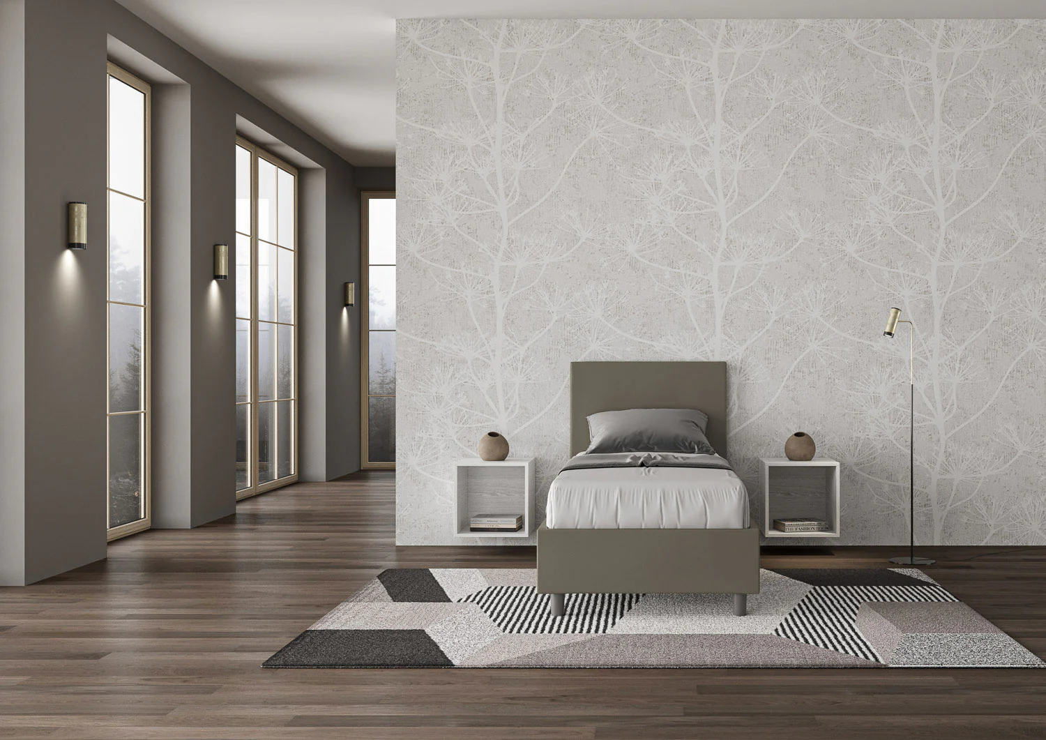 Letto singolo imbottito similpelle Adele senza rete, con rete e contenitore - Image 10