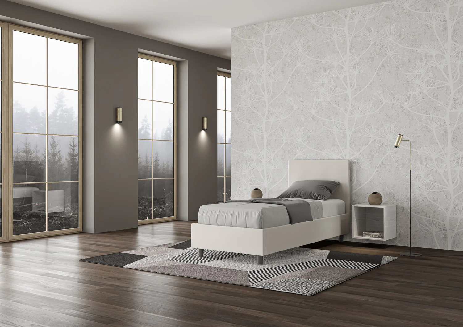 Letto singolo imbottito similpelle Adele senza rete, con rete e contenitore - Image 4