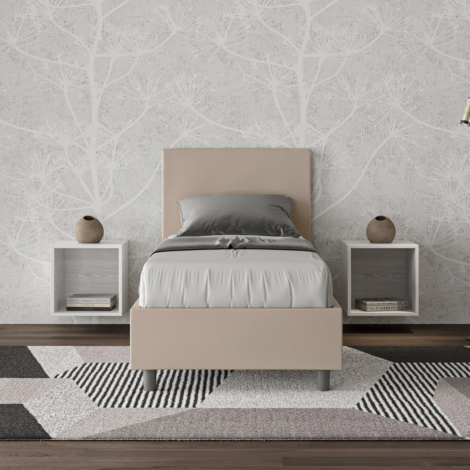 Letto singolo imbottito similpelle Adele senza rete, con rete e contenitore - Image 6