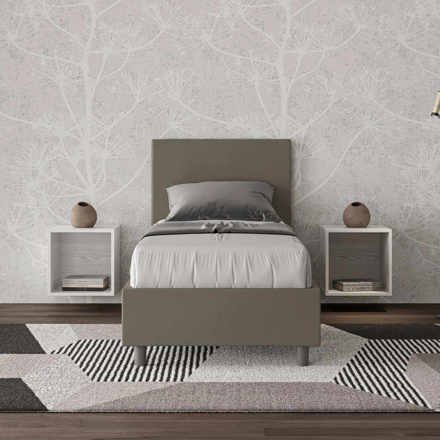Letto singolo imbottito similpelle Adele senza rete, con rete e contenitore - Image 9