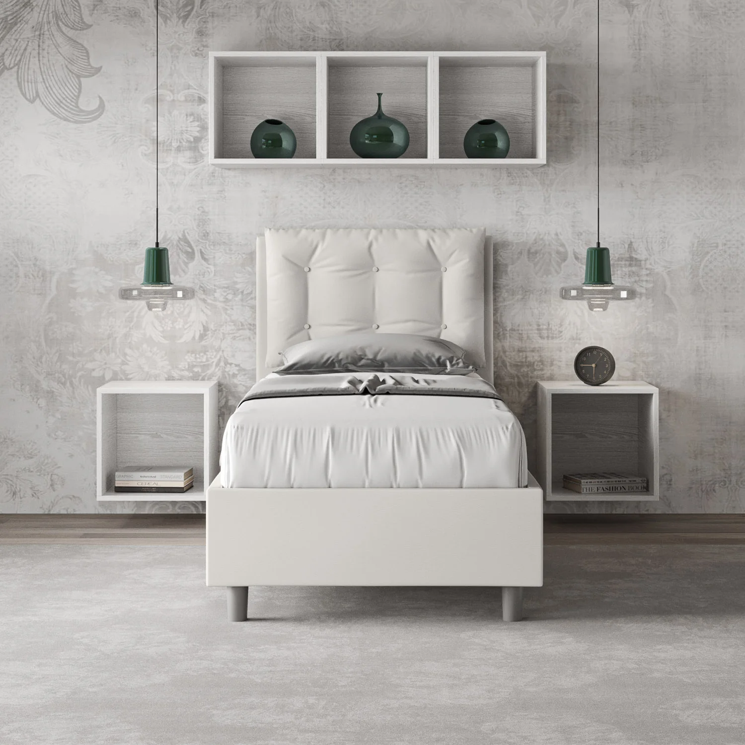 Letto singolo imbottito similpelle Annalisa con e senza rete e contenitore - Image 2
