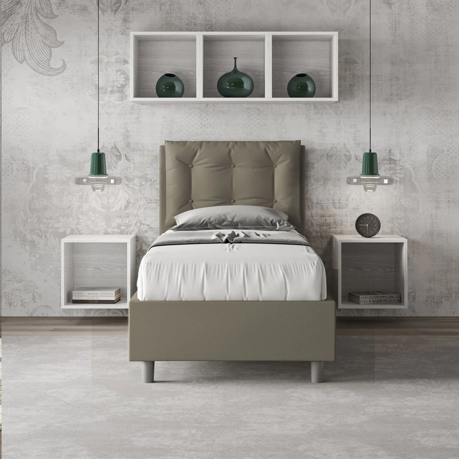 Letto singolo imbottito similpelle Annalisa senza rete, con rete, contenitore - Image 10
