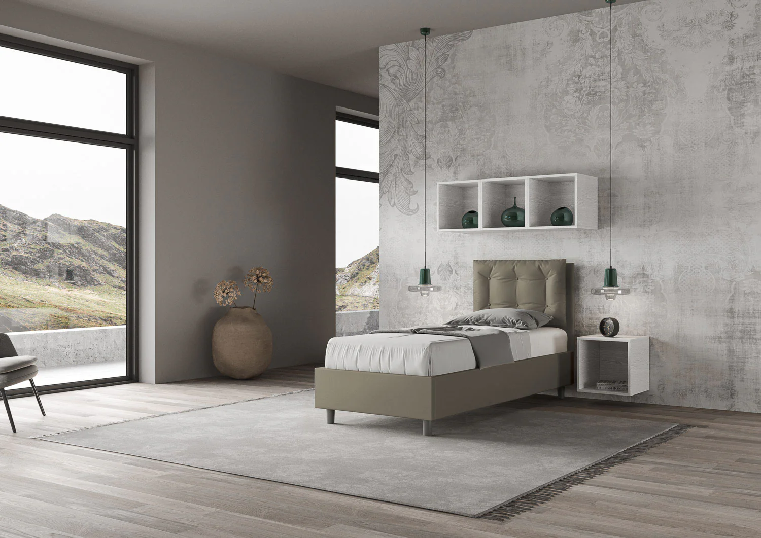 Letto singolo imbottito similpelle Annalisa senza rete, con rete, contenitore - Image 12