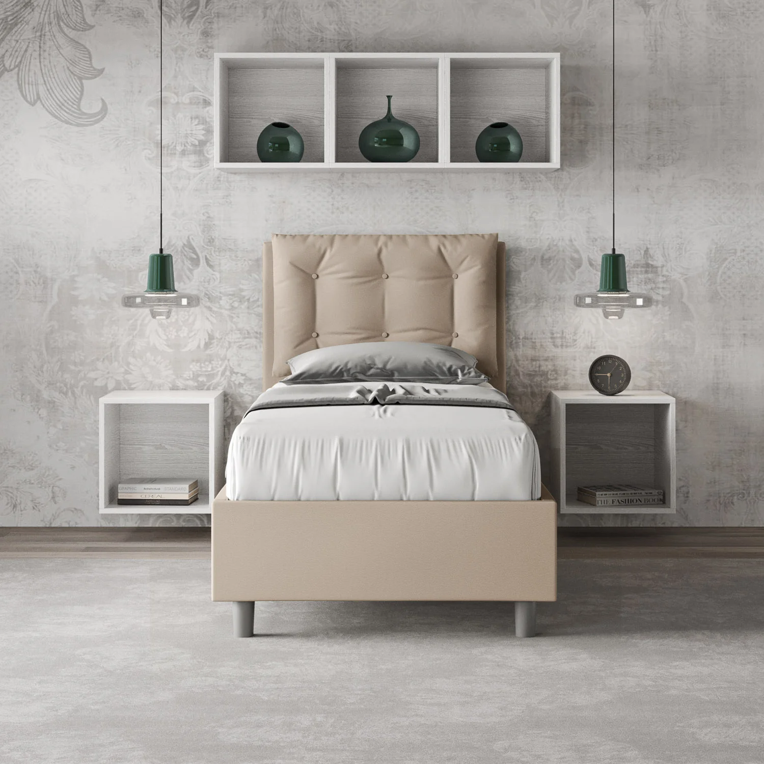 Letto singolo imbottito similpelle Annalisa senza rete, con rete, contenitore - Image 6