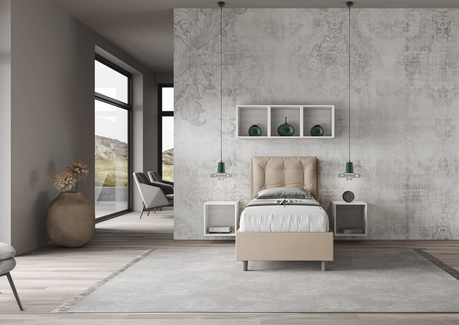 Letto singolo imbottito similpelle Annalisa senza rete, con rete, contenitore - Image 7