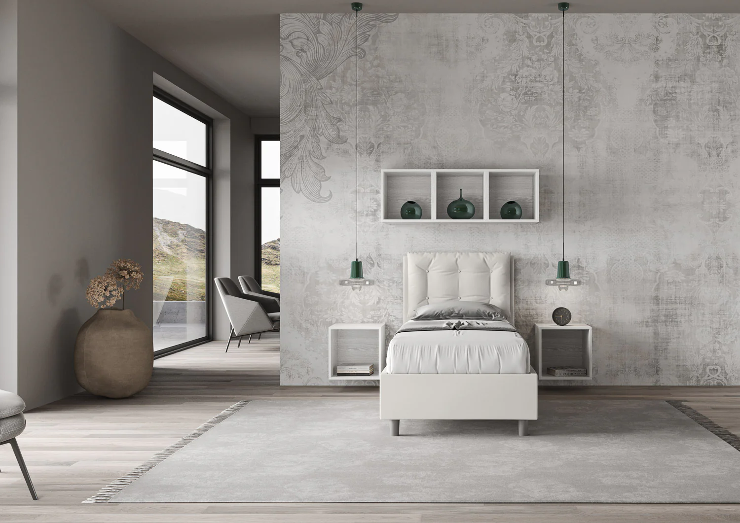 Letto singolo imbottito similpelle Annalisa senza rete, con rete e contenitore - Image 3