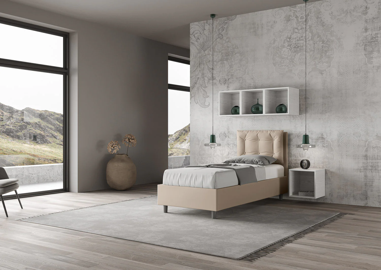 Letto singolo imbottito similpelle Annalisa senza rete, con rete e contenitore - Image 8