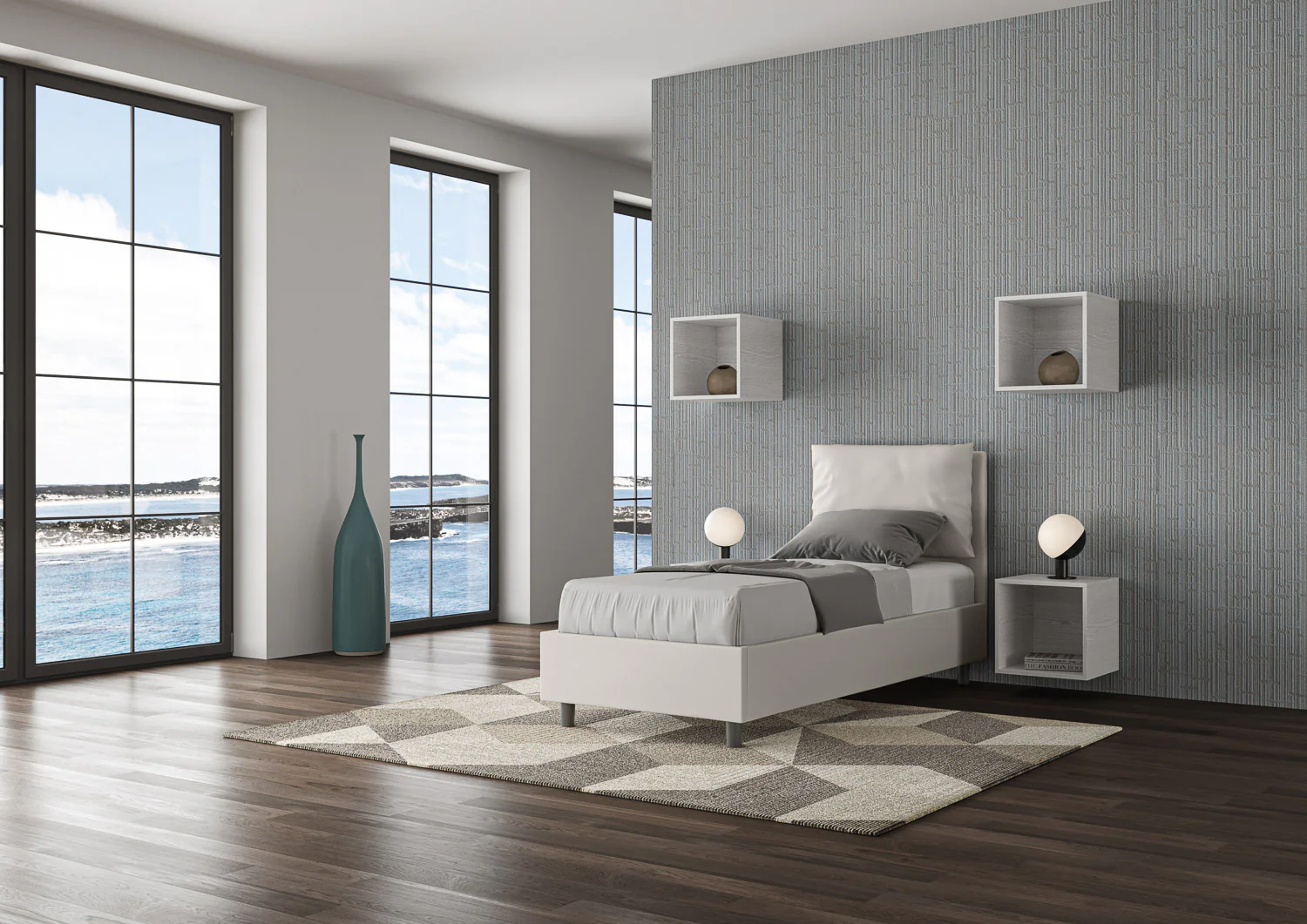 Letto singolo imbottito similpelle Antea con e senza rete e contenitore 80x210 - Image 4