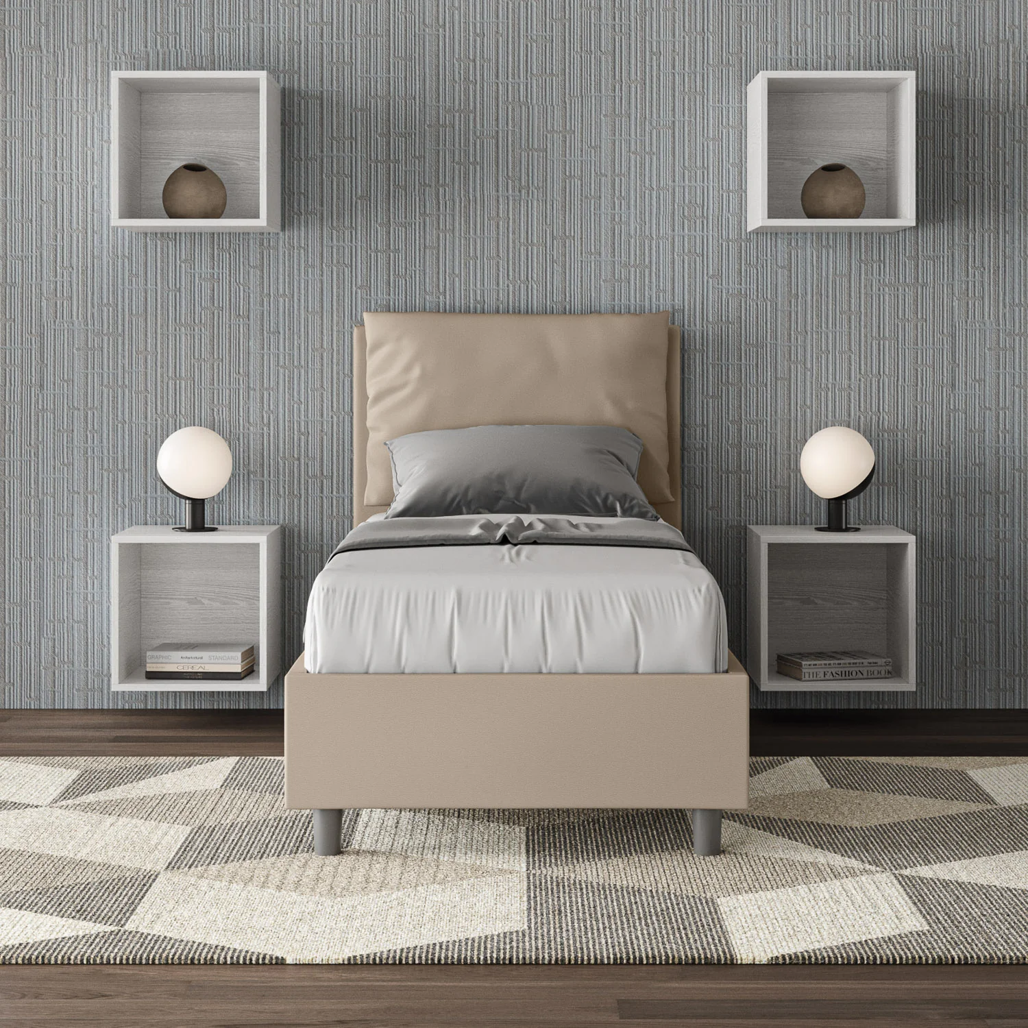 Letto singolo imbottito similpelle Antea con e senza rete e contenitore 80x210 - Image 6