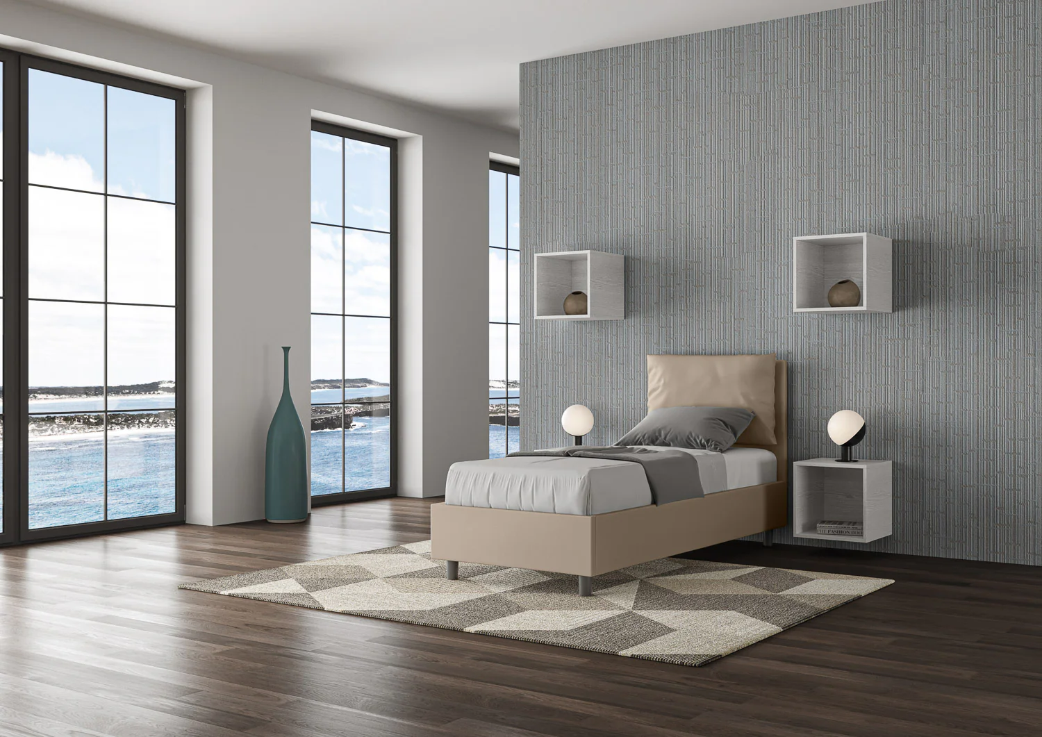 Letto singolo imbottito similpelle Antea con e senza rete e contenitore 80x210 - Image 8