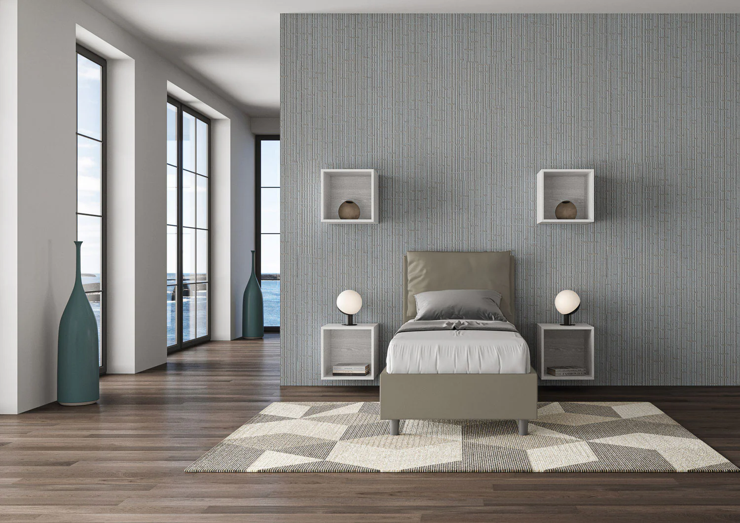 Letto singolo imbottito similpelle Antea senza rete, con rete e contenitore - Image 11