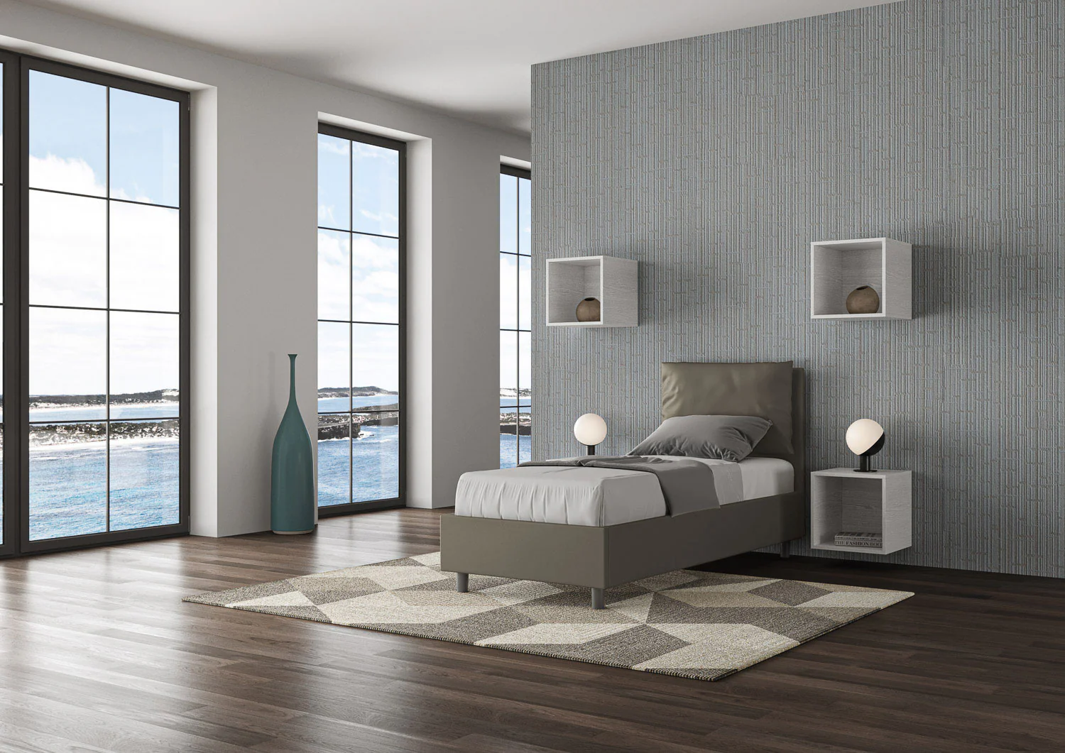 Letto singolo imbottito similpelle Antea senza rete, con rete e contenitore - Image 12