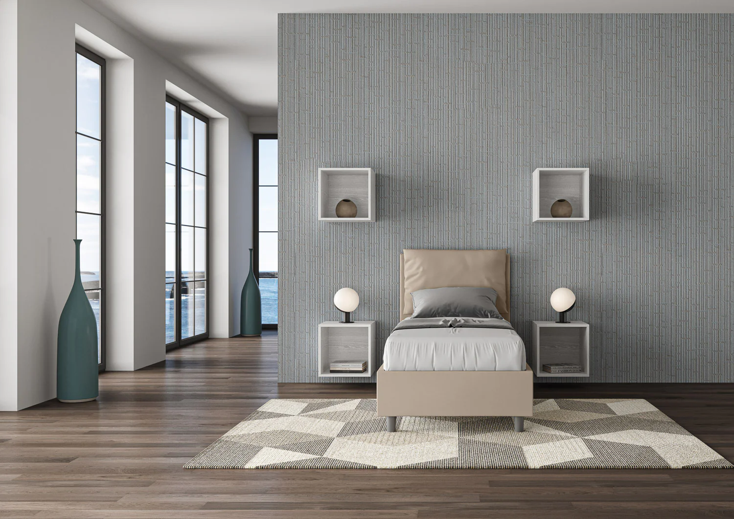 Letto singolo imbottito similpelle Antea senza rete, con rete e contenitore - Image 7