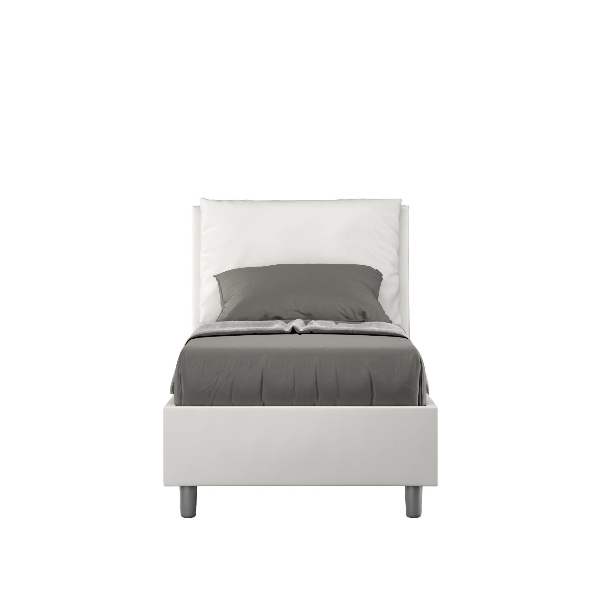 Letto singolo imbottito similpelle Antea senza rete, con rete e contenitore