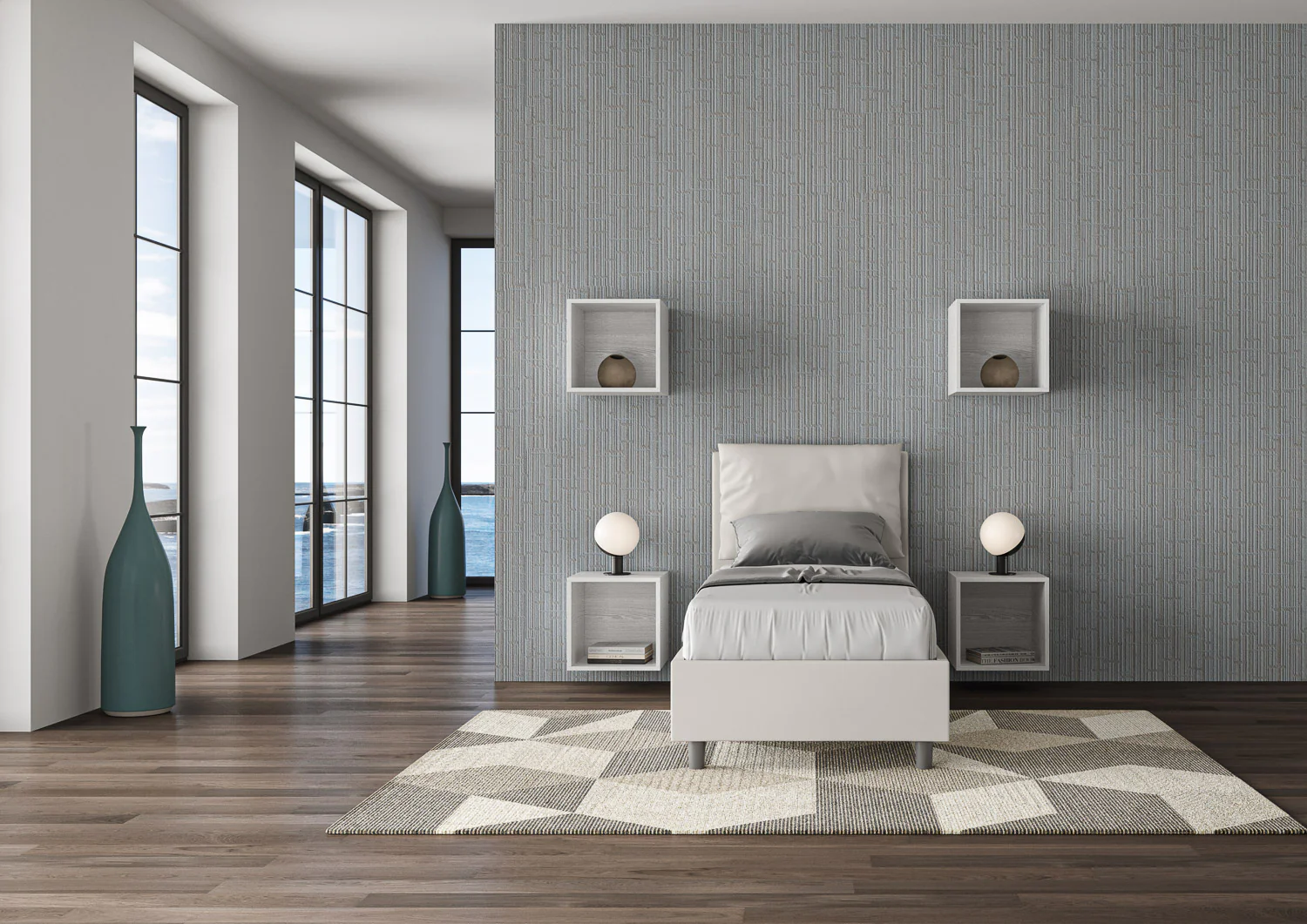 Letto singolo imbottito similpelle Antea senza rete, con rete e contenitore - Image 3